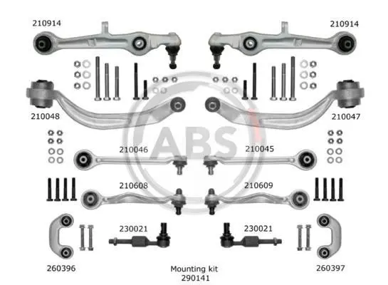 К-кт важелів перед. підвіски Audi A4 (B6/B7)/Seat Exeo 09-15 (з тонким пальцем 16.4мм) A.B.S. 219901 (фото 1)