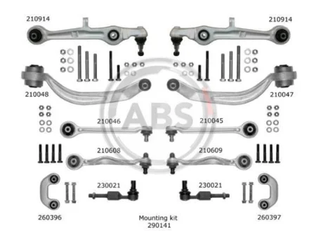 К-кт важелів перед. підвіски Audi A4 (B6/B7)/Seat Exeo 09-15 (з тонким пальцем 16.4мм) A.B.S. 219901