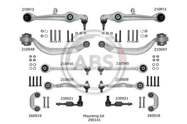 К-кт важелів перед.підвіски Audi A6/Superb/Passat B5 (з тонким пальцем 17мм) A.B.S. 219902 (фото 1)