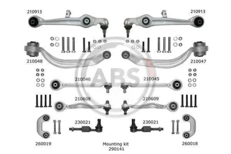 К-кт важелів перед.підвіски Audi A6/Superb/Passat B5 (з тонким пальцем 17мм) A.B.S. 219902