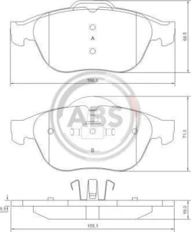 Гальмівні колодки пер. Renault Laguna 01- (ATE) (156,3x68,5x18) A.B.S. 37218
