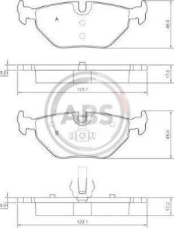 Тормозные колодки зад. BMW 3 (E46)/SAAB 9-5/ROVER 75 96-09 (ATE) (123,1x45x17) A.B.S. 37267