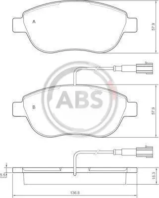 Гальмівні колодки пер. Fiat Doblo 01-/Opel Combo 1.3-2.0 CDTI 12- (136.8x57.9x18.3)(з датчиком) A.B.S. 37282 (фото 1)