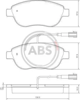 Гальмівні колодки пер. Fiat Doblo 01-/Opel Combo 1.3-2.0 CDTI 12- (136.8x57.9x18.3)(з датчиком) A.B.S. 37282