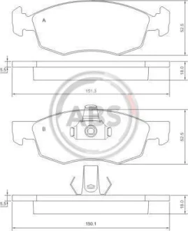 Гальмівні колодки пер. Doblo 01-05 (ATE)(151.3x52.5x18) A.B.S. 37286
