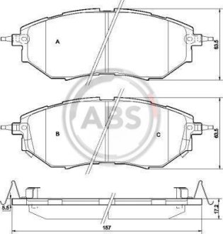 Тормозные колодки пер. Subaru Legacy IV/Outback 03- (akebono) A.B.S. 37502 (фото 1)