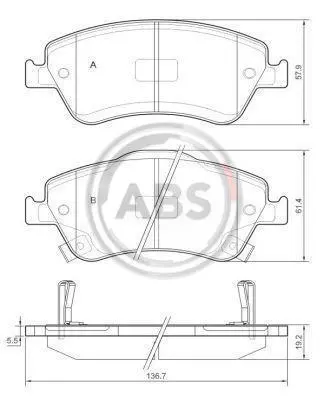 Гальмівні колодки пер. Toyota Auris 07-12 (bosch) (136,7x57,9x19,2) A.B.S. 37620 (фото 1)