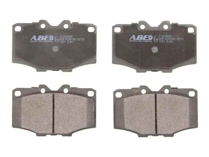 Комплект гальмівних колодок передн, TOYOTA 4 RUNNER I, 4 RUNNER V, COROLLA, FORTUNER, HARRIER, HIACE III, HILUX III, HILUX IV, HILUX V, LAND CRUISER, LAND CRUISER 90 1.4-4.2 03.69- ABE C12036ABE (фото 1)