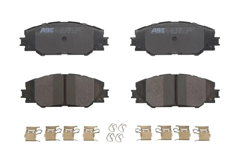 Комплект гальмівних колодок передн, PONTIAC VIBE TOYOTA ALLION II, AURIS, CAMRY, COROLLA, MARK X ZIO I, MIRAI, NOAH/VOXY, PREMIO, PRIUS C, PRIUS PLUS, RACTIS, RAV 4 III 1.0-Electric 09.05- ABE C12122ABE-P (фото 1)