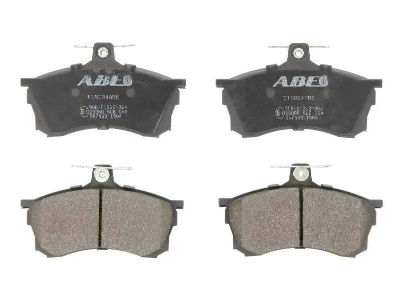 Комплект гальмівних колодок передн, MITSUBISHI CARISMA, COLT VI, DELICA / SPACE GEAR, ECLIPSE, ECLIPSE II, ECLIPSE III, L 300 III, L200, L400, LANCER IV, LANCER V, LANCER VII 0.7-3.5 03.80- ABE C15034ABE (фото 1)