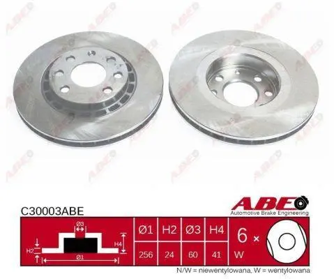 Диск гальмівний передн лів/прав DAEWOO ARANOS, CIELO, ESPERO, LANOS, LEMANS, NEXIA, PRINCE LOTUS ELAN OPEL ASCONA C, ASTRA F, ASTRA F CLASSIC, CALIBRA A, KADETT B, KADETT E 1.4-2.0D 08.71- ABE C30003ABE (фото 1)