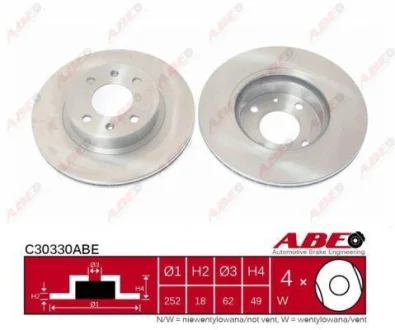 Диск гальмівний передн лів/прав HYUNDAI I10 I, I10 II, I10 III KIA PICANTO I, PICANTO II 1.0-1.2 10.05- ABE C30330ABE