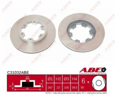Диск гальмівний передн лів/прав NISSAN NAVARA, PICK UP 2.2-2.7D 01.82-03.08 ABE C31032ABE