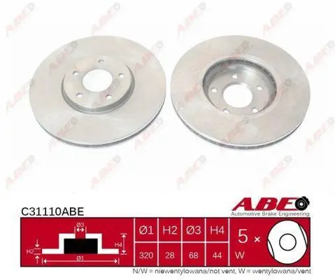 Диск гальмівний передн лів/прав NISSAN JUKE, PULSAR, QASHQAI I, SENTRA V, X-TRAIL II 1.6-2.0D 01.00- ABE C31110ABE (фото 1)