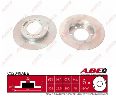 Диск гальмівний передн лів/прав TOYOTA HILUX III, HILUX IV, LAND CRUISER 2.0/2.4/2.4D 01.79-12.96 ABE C32049ABE
