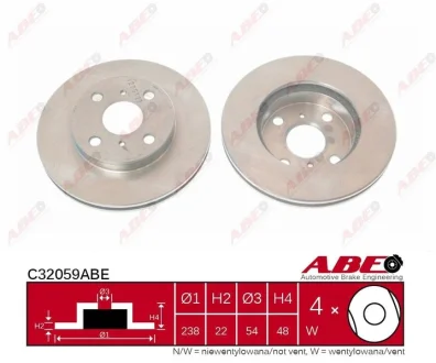 Диск гальмівний передн лів/прав TOYOTA CARINA V 1.6/2.0/2.0D 12.87-06.92 ABE C32059ABE