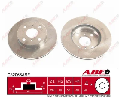 Диск гальмівний передн лів/прав TOYOTA COROLLA, CORONA, SPRINTER CARIB 1.3-2.0 05.87-06.02 ABE C32066ABE