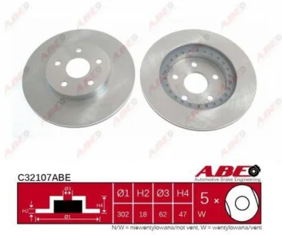 Диск гальмівний передн лів/прав TOYOTA LAND CRUISER 90, RAV 4 I 2.0/3.0D 01.94-12.02 ABE C32107ABE
