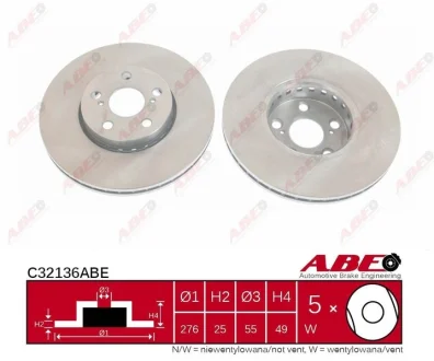 Диск гальмівний передн лів/прав TOYOTA AVENSIS, AVENSIS VERSO, CALDINA 1.6-2.0D 09.97-11.09 ABE C32136ABE