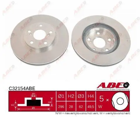 Диск гальмівний передн лів/прав LEXUS ES TOYOTA AURIS, AVALON, BB I, CAMRY, GT 86, IST, MARK X ZIO I, MIRAI, PRIUS C, PRIUS PLUS, PROBOX / SUCCEED, RAV 4 III, RAV 4 IV 1.3-Electric 01.00- ABE C32154ABE (фото 1)