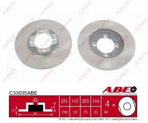 Диск гальмівний передн лів/прав MAZDA 323 II, 323 III 1.1-1.7D 11.80-10.95 ABE C33035ABE (фото 1)