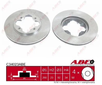 Диск гальмівний передн лів/прав CITROEN AXEL HONDA ACCORD IV, ACCORD V, CIVIC VI, INSPIRE 0.7-2.2 07.84-02.01 ABE C34023ABE