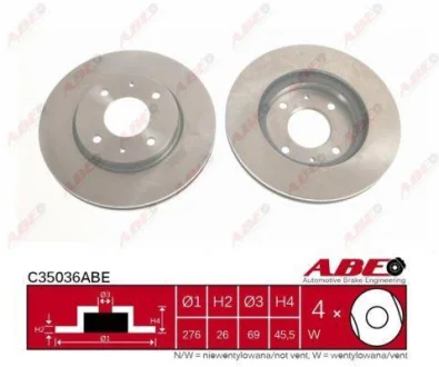 Диск гальмівний передн лів/прав MITSUBISHI GALANT VIII, LANCER CARGO, LANCER VII 1.3-2.5 09.96-12.13 ABE C35036ABE