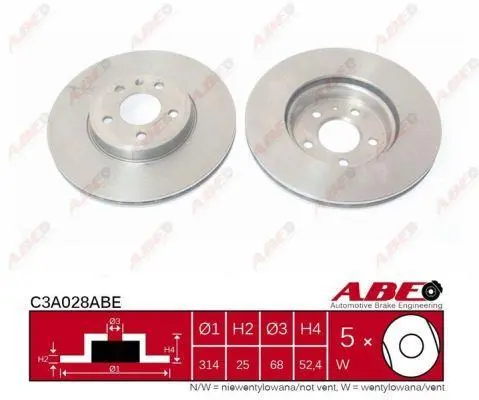 Диск гальмівний передн лів/прав AUDI A4 ALLROAD B8, A4 ALLROAD B9, A4 B7, A4 B8, A4 B9, A5, Q5 1.4-3.2 06.06- ABE C3A028ABE (фото 1)