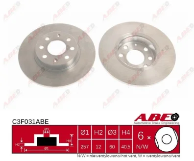 Диск гальмівний передн лів/прав FIAT GRANDE PUNTO, PUNTO, PUNTO EVO OPEL CORSA D 0.9-1.6 06.05- ABE C3F031ABE