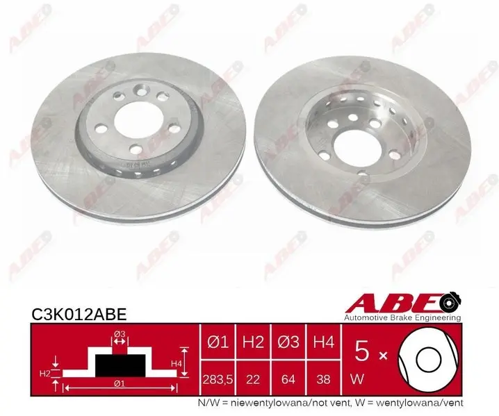 Диск гальмівний передн лів/прав MG MG 6, ZT, ZT- T ROVER 75, 75 I 1.8-4.6 02.99- ABE C3K012ABE (фото 1)