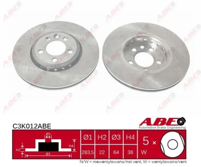 Диск гальмівний передн лів/прав MG MG 6, ZT, ZT- T ROVER 75, 75 I 1.8-4.6 02.99- ABE C3K012ABE
