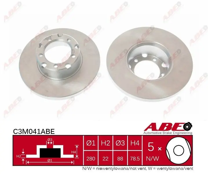 Диск гальмівний передн лів/прав MERCEDES T1/TN, T2/L, T2/LN1 2.0-3.8D 01.68-06.95 ABE C3M041ABE (фото 1)