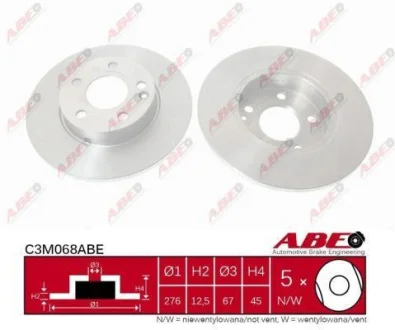 Диск гальмівний передн лів/прав MERCEDES A (W169) 1.5/2.0D 09.04-06.12 ABE C3M068ABE