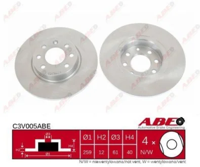 Диск гальмівний передн лів/прав VOLVO 440, 460, 480 1.6-2.0 04.86-12.96 ABE C3V005ABE