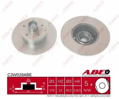 Диск гальмівний передн лів/прав VW TRANSPORTER T3 1.6-2.1 05.79-07.92 ABE C3W028ABE