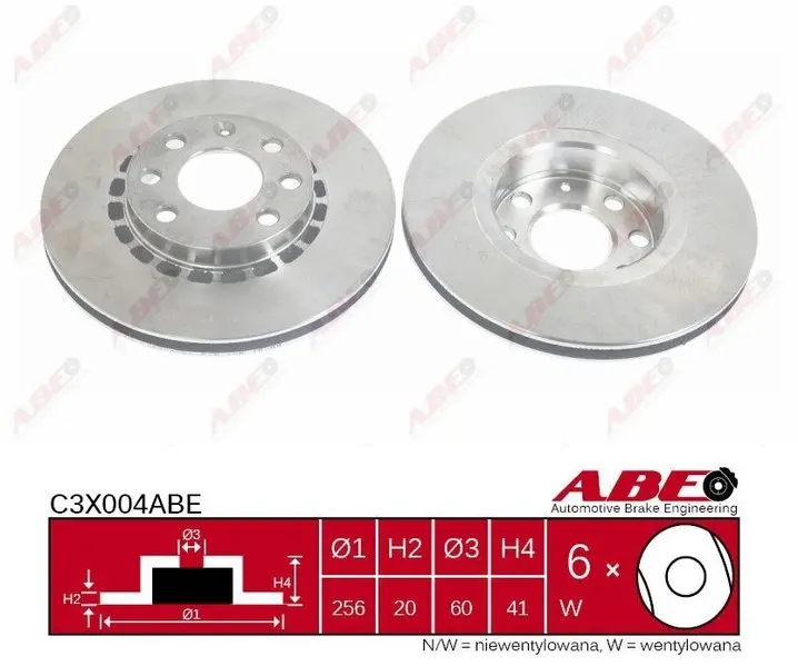 Диск гальмівний передн лів/прав OPEL ASTRA F, CORSA B, TIGRA, VECTRA A 1.4-1.8 09.88-12.00 ABE C3X004ABE (фото 1)