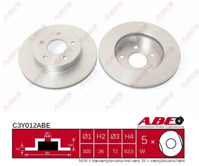 Диск гальмівний передн лів/прав JEEP CHEROKEE, GRAND CHEROKEE II, GRAND CHEROKEE IV 2.5-6.4 12.91- ABE C3Y012ABE