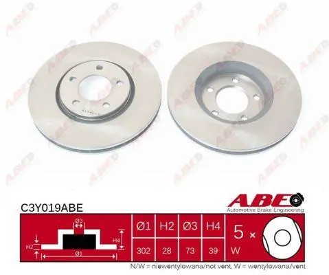 Диск гальмівний передн лів/прав CHRYSLER GRAND VOYAGER III, RAM VAN, VOYAGER III, VOYAGER IV DODGE CARAVAN, GRAND JEEP CHEROKEE 2.4-3.8 01.95-07.09 ABE C3Y019ABE (фото 1)