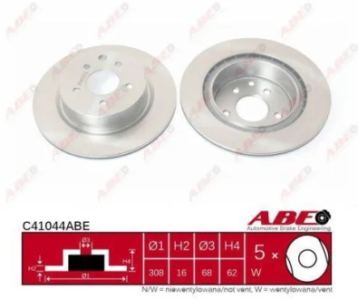 Диск гальмівний задн лів/прав INFINITI EX, FX, G, M, M35, M37, M45, Q50, Q60, Q70, QX50 I NISSAN MURANO I, MURANO II, PATHFINDER IV 2.0-4.5 01.03- ABE C41044ABE