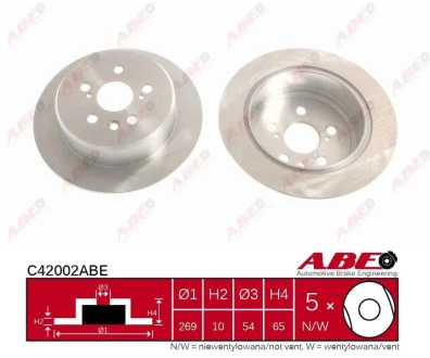 Диск гальмівний задн лів/прав LEXUS ES TOYOTA CAMRY, CARINA V, CELICA, CORONA 2.0/2.5 08.85-09.97 ABE C42002ABE