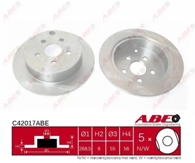 Диск гальмівний задн лів/прав TOYOTA CALDINA, CELICA, IST, OPA, PRIUS, YARIS VERSO 1.5-2.0 08.99-12.09 ABE C42017ABE