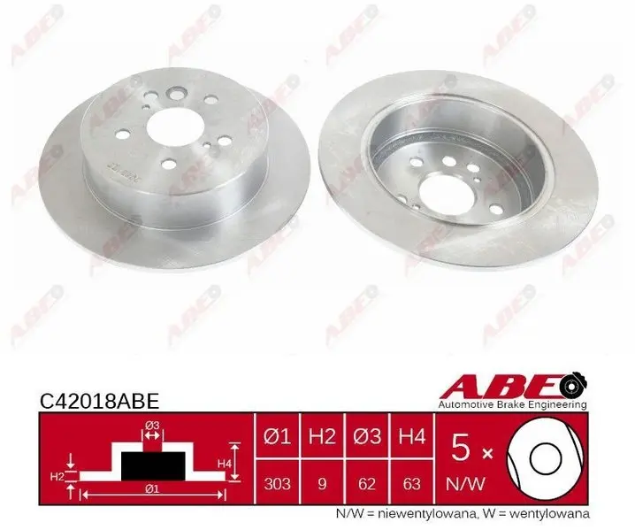 Диск гальмівний задн лів/прав BMW 3 (E91) CHERY TIGGO TOYOTA RAV 4 I, RAV 4 II 1.8-2.4 01.94-06.12 ABE C42018ABE (фото 1)