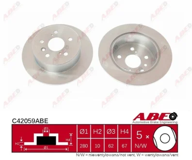 Диск гальмівний задн лів/прав LEXUS ES TOYOTA CAMRY 2.0-3.5 01.06- ABE C42059ABE