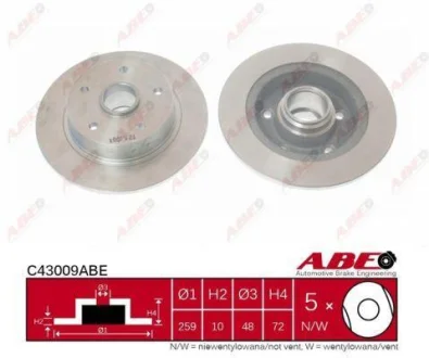 Диск гальмівний задн лів/прав MAZDA 626 III, 626 IV, 626 V, PREMACY 1.8-2.2 06.87-03.05 ABE C43009ABE