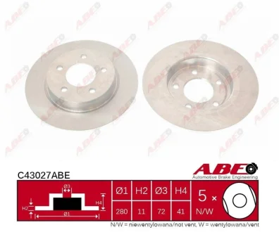 Диск гальмівний задн лів/прав MAZDA 3, 5 1.6D-2.3 10.03- ABE C43027ABE