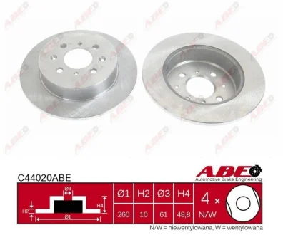 Диск гальмівний задн лів/прав HONDA CIVIC VI, CIVIC VII MG ZR, ZS 1.3H-2.5 01.97-12.05 ABE C44020ABE