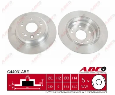 Диск гальмівний задн лів/прав HONDA ACCORD VII, CIVIC VIII, ODYSSEY, SHUTTLE 1.3-2.4 10.97-12.12 ABE C44031ABE
