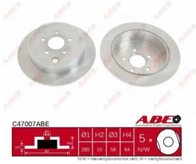 Диск гальмівний задн лів/прав SUBARU BRZ, FORESTER, IMPREZA, LEGACY V, OUTBACK TOYOTA GT 86 1.5-2.5LPG 06.05- ABE C47007ABE