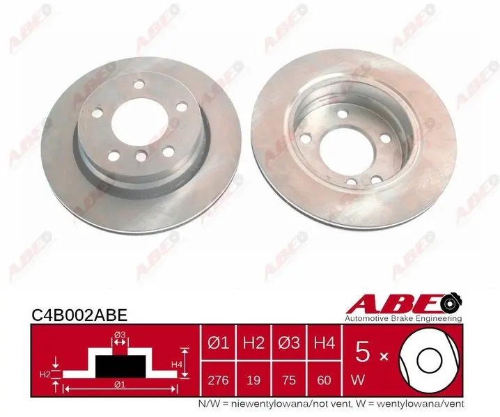 Диск гальмівний задн лів/прав BMW 3 (E36), 3 (E46) 1.6-2.8 09.93-12.07 ABE C4B002ABE (фото 1)