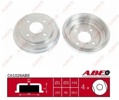 Гальмівний барабан задн NISSAN ALMERA I, ALMERA II, PRIMERA, SENTRA V 1.5-1.8LPG 07.95-11.06 ABE C61028ABE